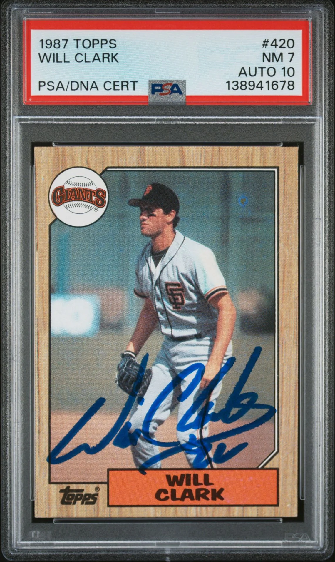 Will Clark 1987 Topps San Francisco Giants Signed Baseball RC Rookie Card #420 PSA 7 Auto 10 Cert #138941678