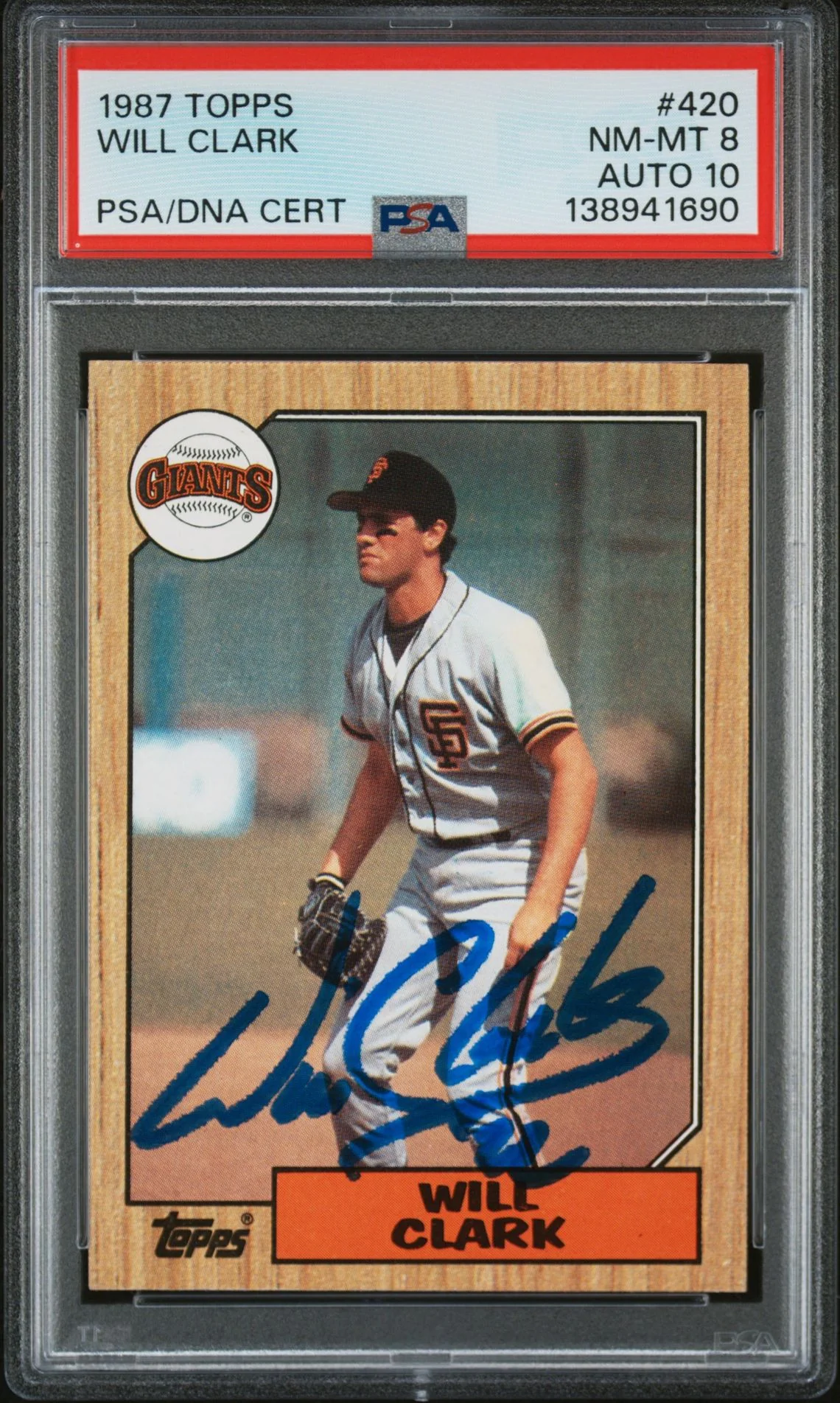 Will Clark 1987 Topps San Francisco Giants Signed Baseball RC Rookie Card #420 PSA 8 Auto 10 Cert #138941690