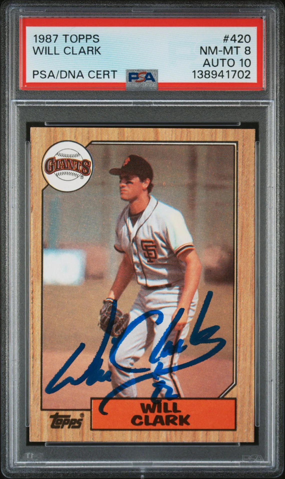 Will Clark 1987 Topps San Francisco Giants Signed Baseball RC Rookie Card #420 PSA 8 Auto 10 Cert #138941702
