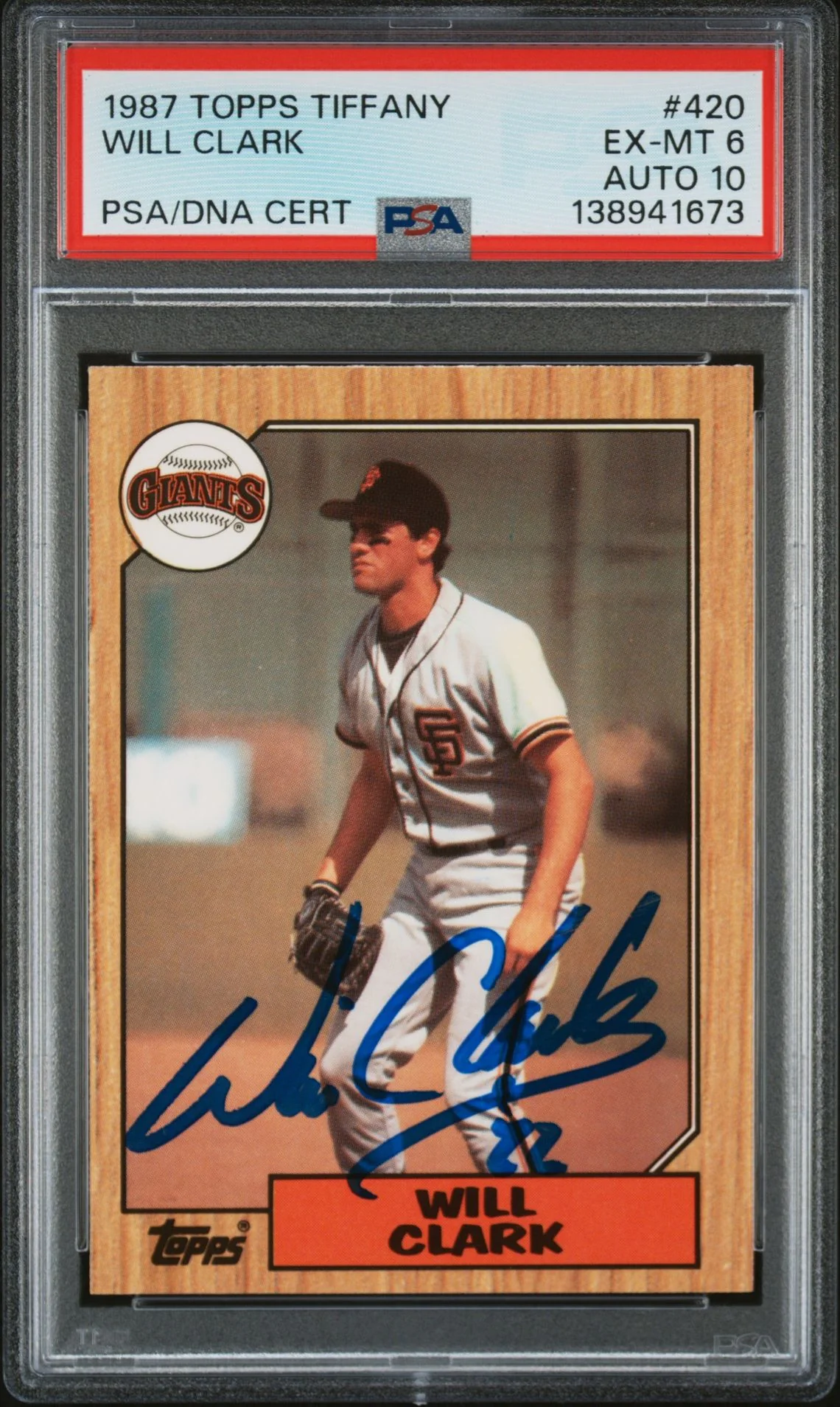 Will Clark 1987 Topps Tiffany San Francisco Giants Signed Baseball RC Rookie Card #420 PSA 6 Auto 10 Cert #138941673