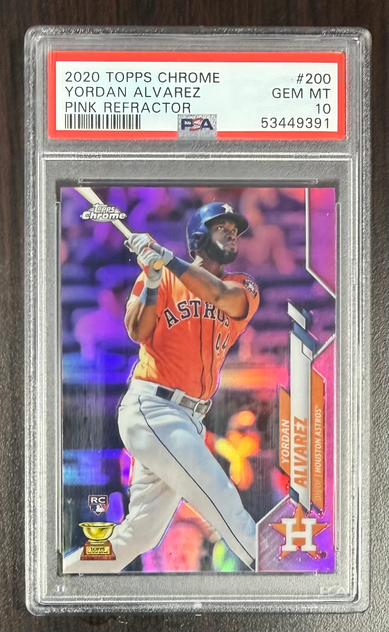 Yordan Alvarez 2020 Topps Chrome Pink Refractor Houston Astros Baseball RC Rookie Card #200 Graded PSA 10 Cert #53449391